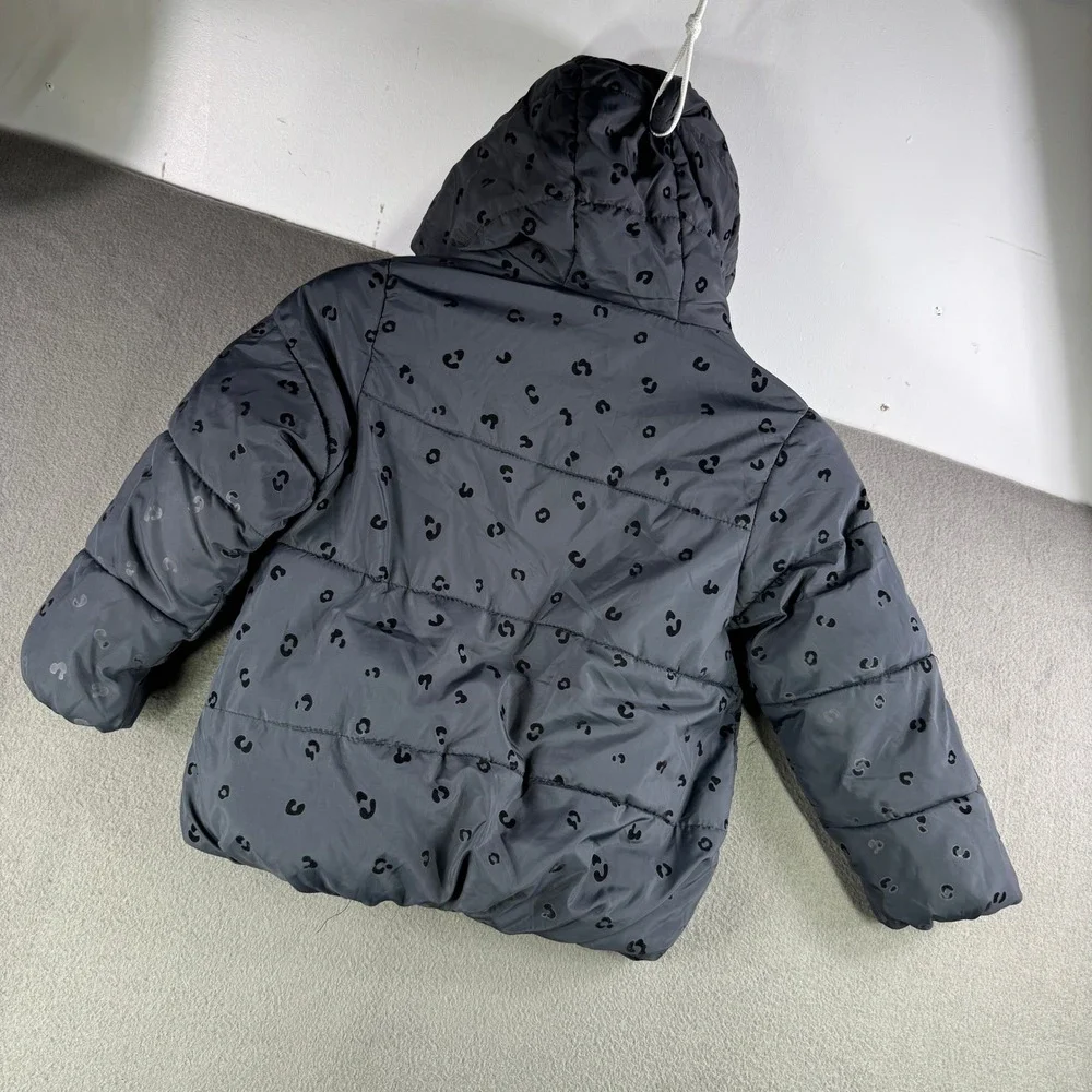 Cheeky Girls‎ Puffer Jacket Size 6 Gray Leopard Print Hooded Winter Coat